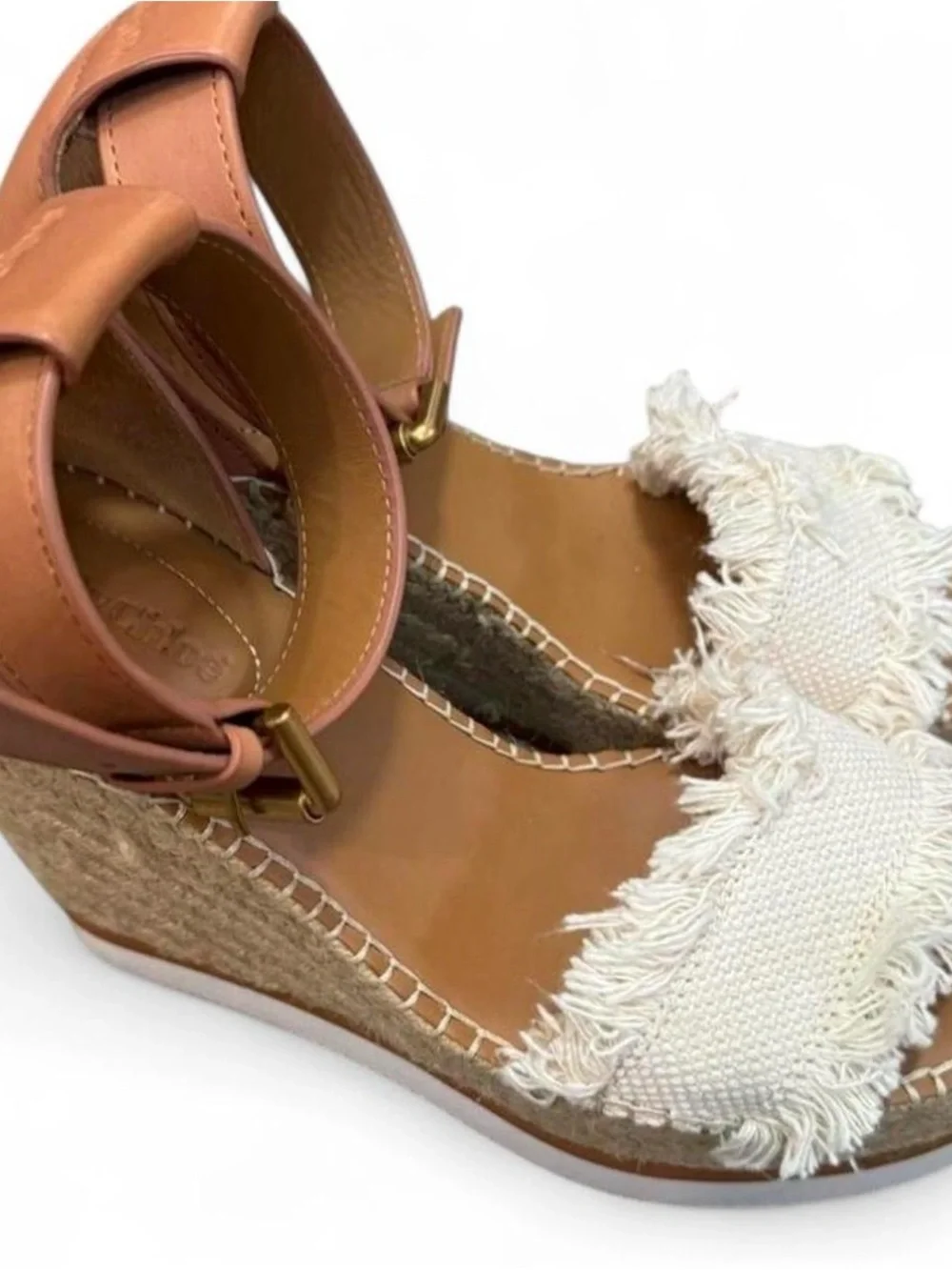 see by chloé woven espadrille wedge sandals with frayed detail